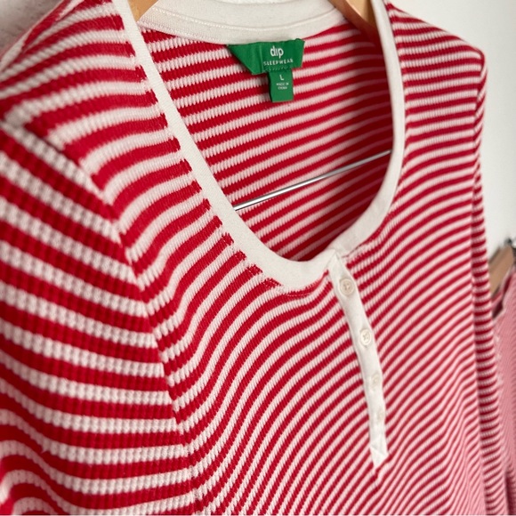 dip Soft Waffle Henley Stripe Pajama Joggers Set Red White Candy Stripe Size L - Picture 14 of 15